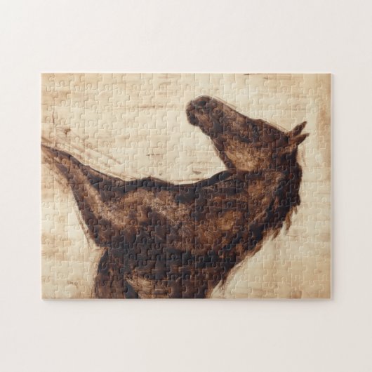 Profil des braunen Wildpferdes Puzzle (Horizontal)