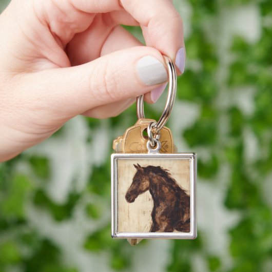 Profil des braunen Wildpferdes Schlüsselanhänger (Hand)