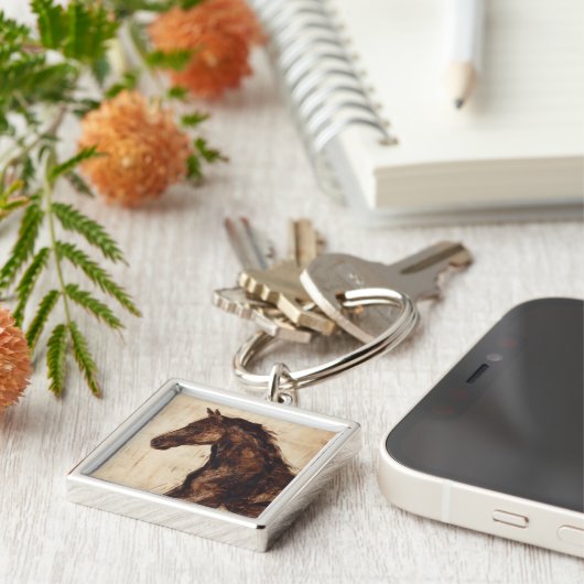 Profil des braunen Wildpferdes Schlüsselanhänger (Seite)