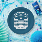 Profil des weißen Motors auf blauem Hintergrund Pappteller (Party)