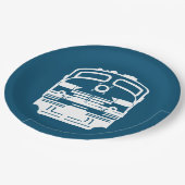 Profil des weißen Motors auf blauem Hintergrund Pappteller (Schrägansicht)