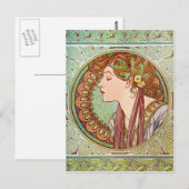 Profil einer Frau, Alphonse Mucha Postkarte (Vorne/Hinten)