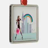 Profil einer Frau, die eine Einkaufstasche halten Ornament Aus Metall (Rechts)