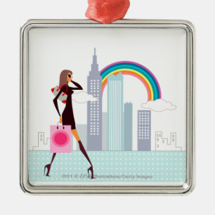 Profil einer Frau, die eine Einkaufstasche halten Ornament Aus Metall