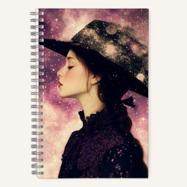 Profil einer Frau in einer schwarzen Hat- Himmelsm Notizblock