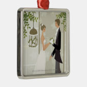 Profil eines Mannes, der einer Frau Blumen gibt Silbernes Ornament (Rechts)
