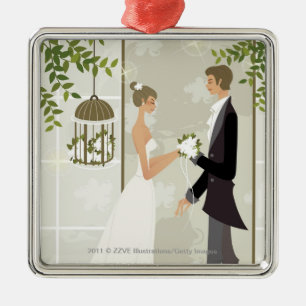 Profil eines Mannes, der einer Frau Blumen gibt Silbernes Ornament