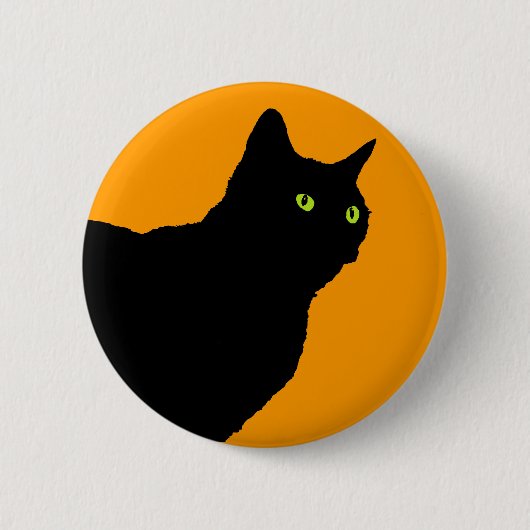 Profil-schwarze Katze auf Orange Button (Vorderseite)