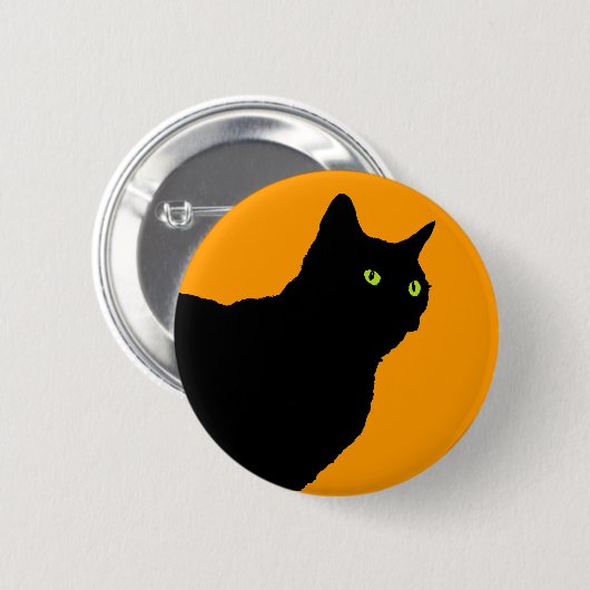 Profil-schwarze Katze auf Orange Button (Vorne & Hinten)