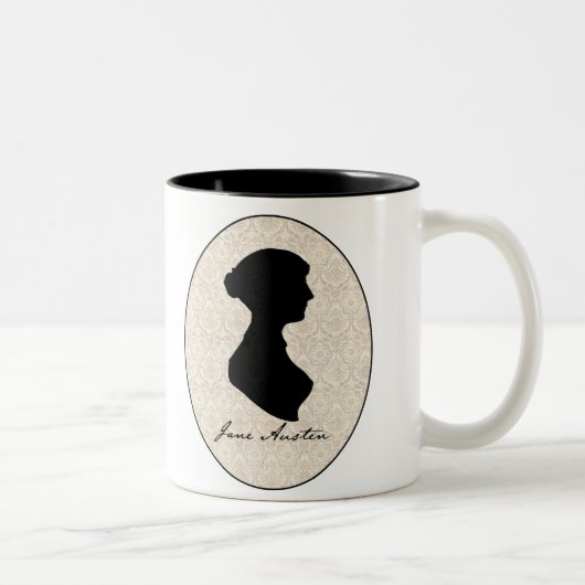 Profil-Silhouette Janes Austen Zweifarbige Tasse (Rechts)