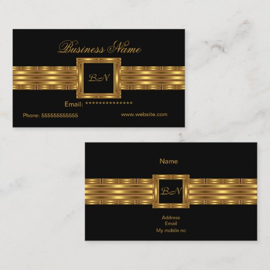 Profile Business Card Gold Monogram Black Visitenkarte (Vorne/Hinten)