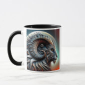 Profilporträt eines stilisierten Beliers. Tasse (Links)