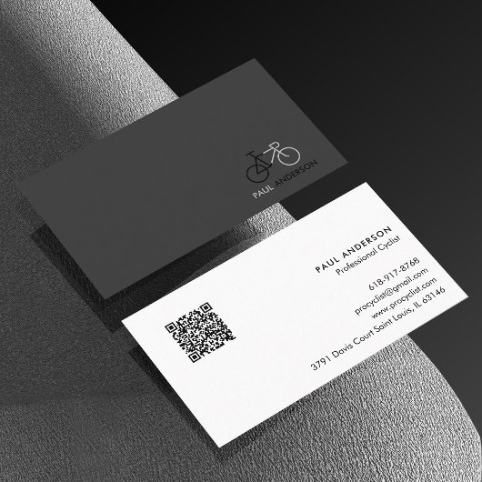 Profiradfahrer Schwarz-Weiß QR-Code Visitenkarte