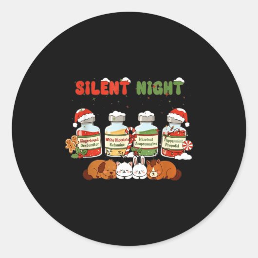 Profol Silent Night Funny Vet Tech Christmas Runder Aufkleber (Vorderseite)