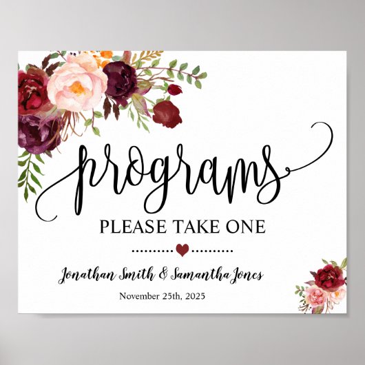 Progamme unterzeichnen Trauungszeremonie boho mars Poster (Vorne)