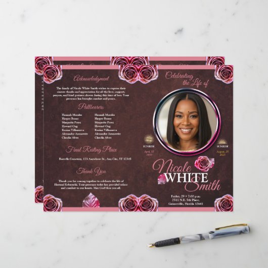 Programa Celebración de la Vida Rose Gold / Cafe (Vorderseite/Rückseite Beispiel)