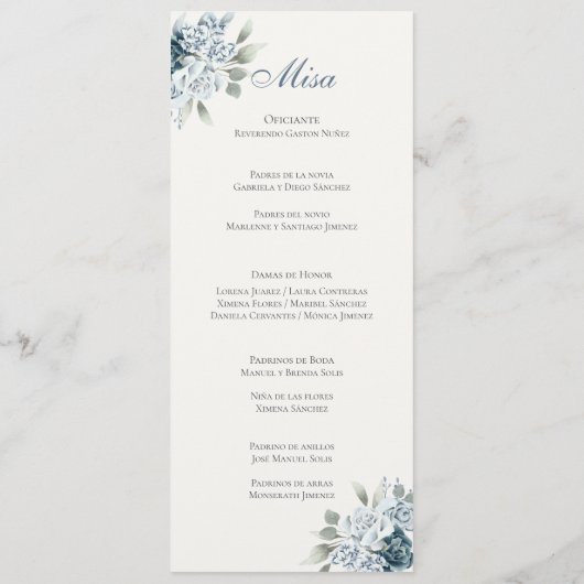 Programa de Blue Wedding en español Programm (Rückseite)