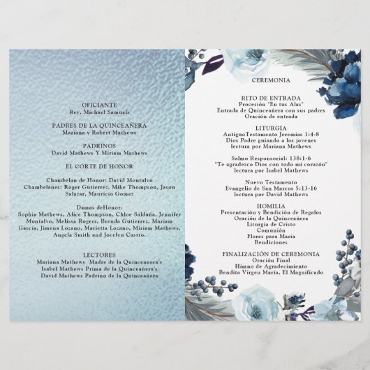 Programa de Quinceañera Azul Claro con Aluminio (Rückseite)