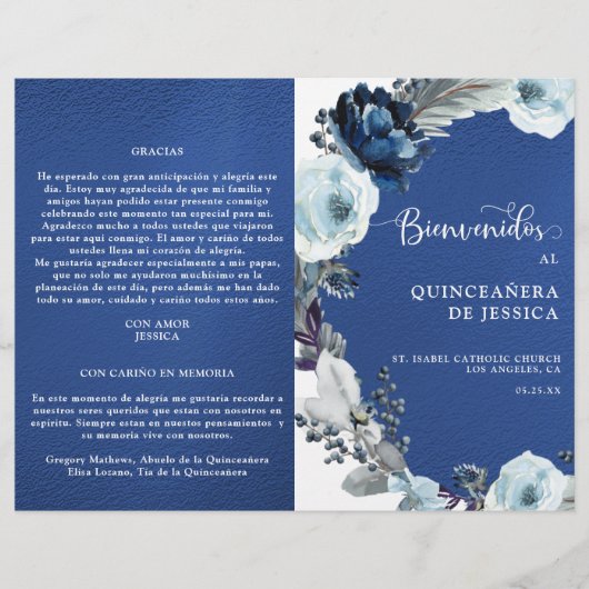 Programa de Quinceañera Azul Rey y Azul Marino (Vorderseite)