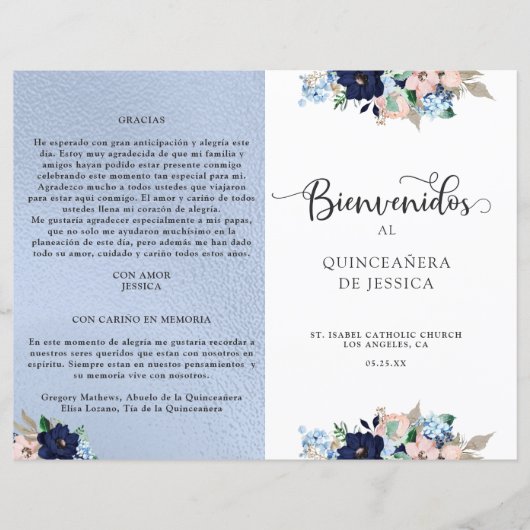 Programa de Quinceañera en Español, Azul y Rosa (Vorderseite)