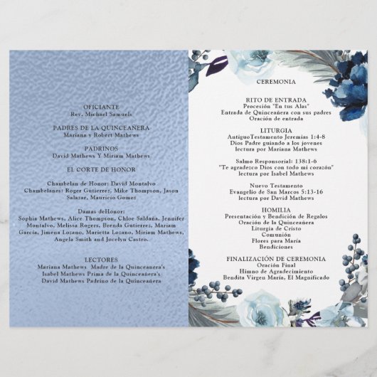 Programa de Quinceñera Azul, Aluminio Azul (Rückseite)