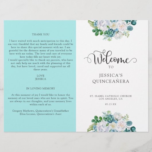 Programm Aqua Quinceanera, Aqua und Weiße Flora (Vorderseite)