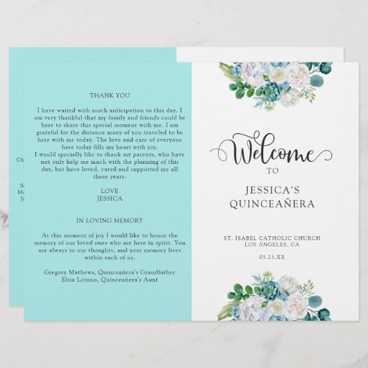 Programm Aqua Quinceanera, Aqua und Weiße Flora (Vorne/Hinten)