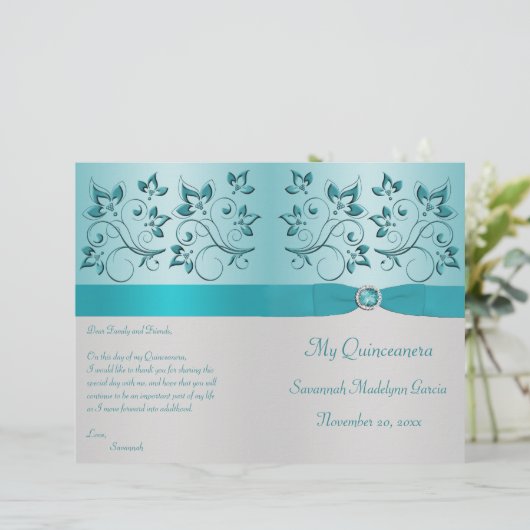 Programm Aqua und Silver Floral Quinceanera (Stehend Vorderseite)