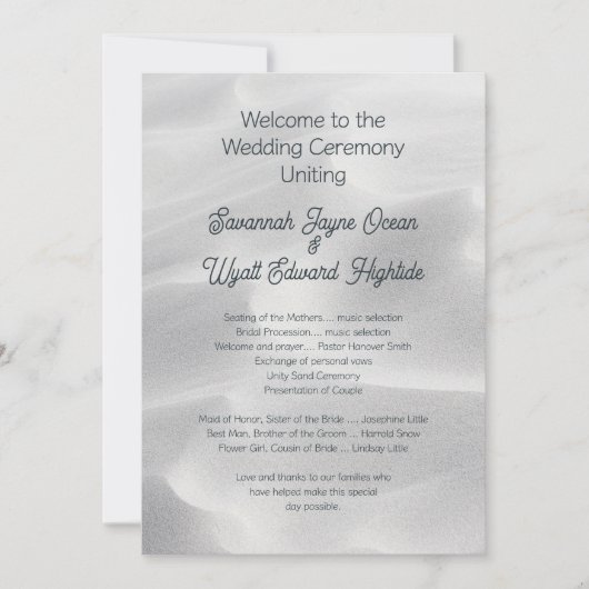 Programm Beach Dunes Hochzeitfeier (Vorderseite)