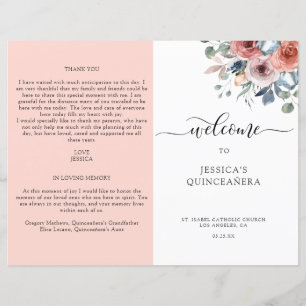 Programm Blush and Blue Floral Quinceanera
