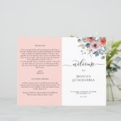 Programm Blush and Blue Floral Quinceanera (Stehend Vorderseite)