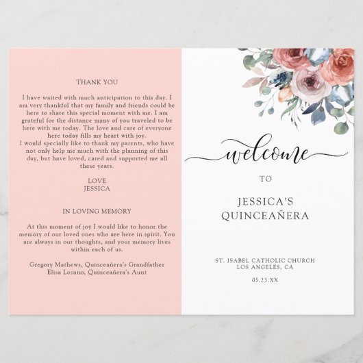 Programm Blush and Blue Floral Quinceanera (Vorderseite)