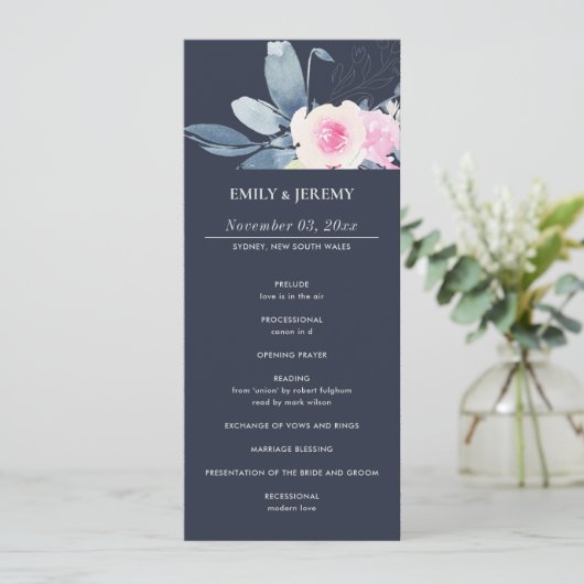 PROGRAMM "BLUSH BLUE BLUE FLORAL WEDONY CEREMONY" (Stehend Vorderseite)