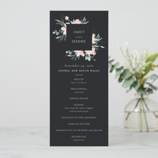 PROGRAMM "BLUSH GOLD FLORAL WEDDING CEREMONY" (Stehend Vorderseite)
