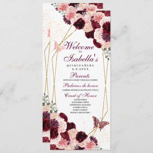 Programm "Burgund Blush Pink Floral Quinceanera" (Vorne/Hinten)