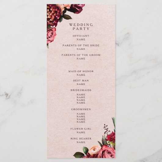 Programm "Burgund und Blush Flat" (Rückseite)