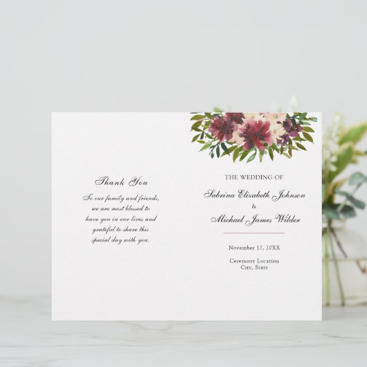 Programm "Burgundy Floral Wedding Folding" (Stehend Vorderseite)
