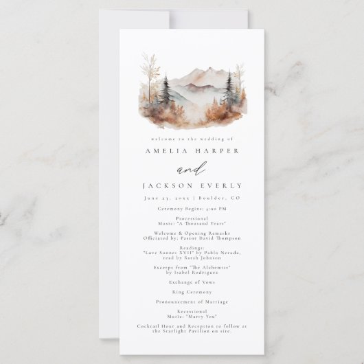 Programm "Fall Mountain Wedding Order of Events" (Vorderseite)