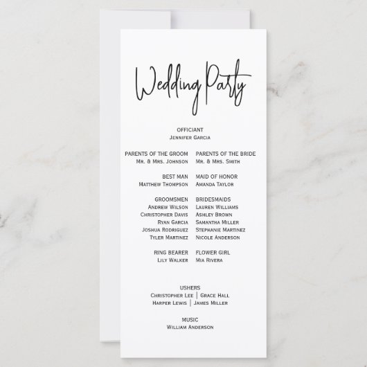 Programm für das Hochzeitspaziergang Party Schwarz (Rückseite)