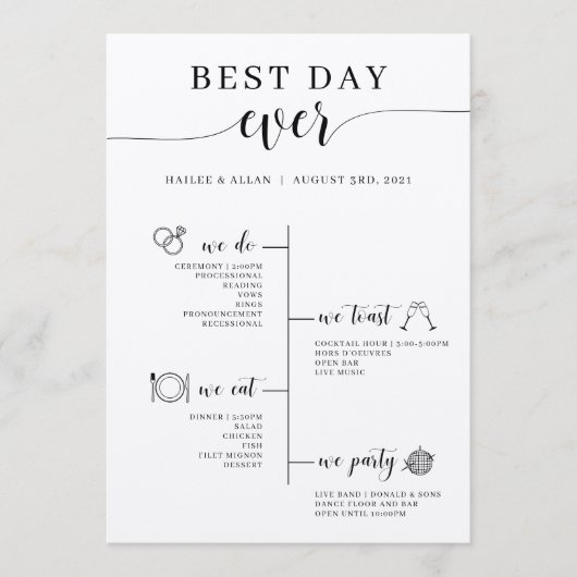 Programm für den besten Tag je Hochzeitstag (Vorderseite)