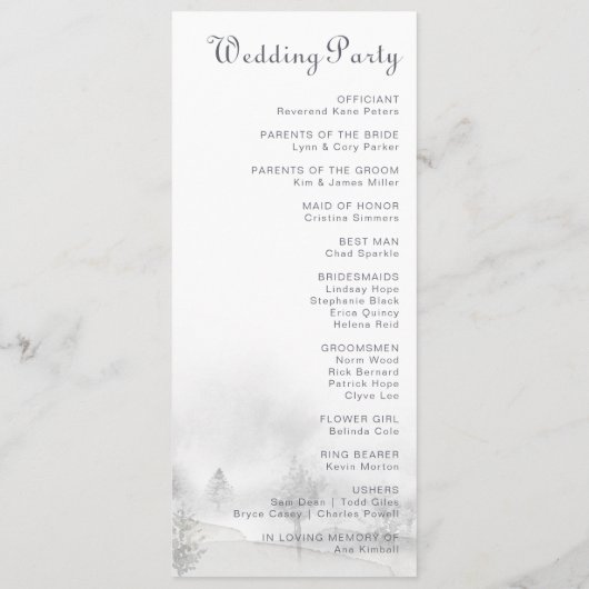 Programm für die Hochzeit des Winterwaldes (Rückseite)