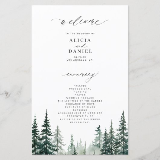 Programm für die Hochzeit von Bergkiefern (Vorderseite)