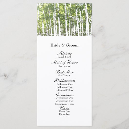 Programm für die Hochzeit von Grünem Weißem Wald (Vorderseite)