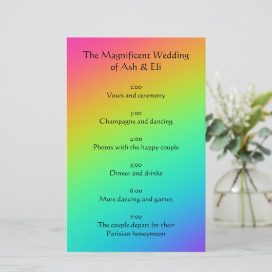 Programm für die Hochzeit von hellen Regenbogen-St Briefpapier (Stehend Vorderseite)
