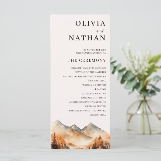 Programm für die Hochzeit von Herbstgebirgen (Stehend Vorderseite)