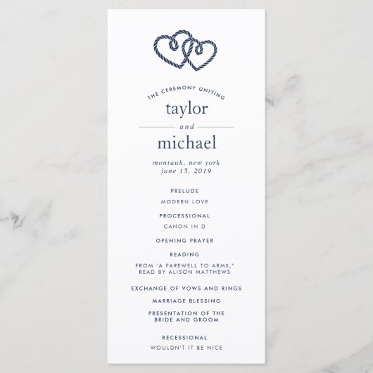 Programm für die Hochzeit von Knotted Hearts (Vorderseite)