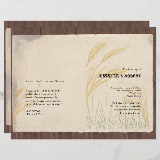 Programm für die Hochzeit von Weizen auf Pergament (Vorne/Hinten)