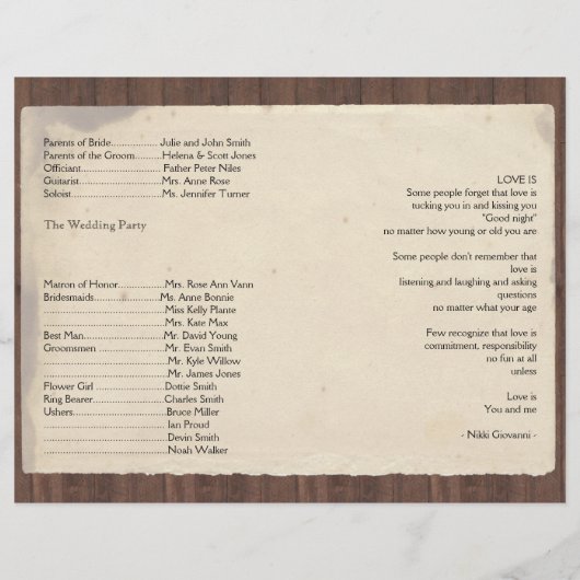 Programm für die Hochzeit von Weizen auf Pergament (Rückseite)