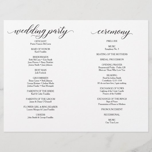 Programm für die Hochzeitfeier (Rückseite)