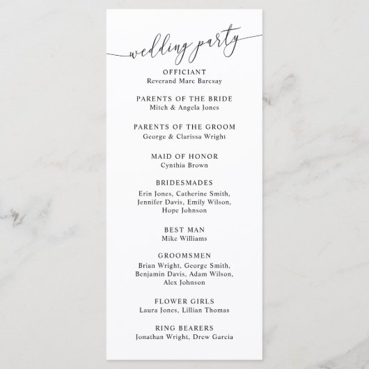 Programm für die Minimalfeier (Rückseite)